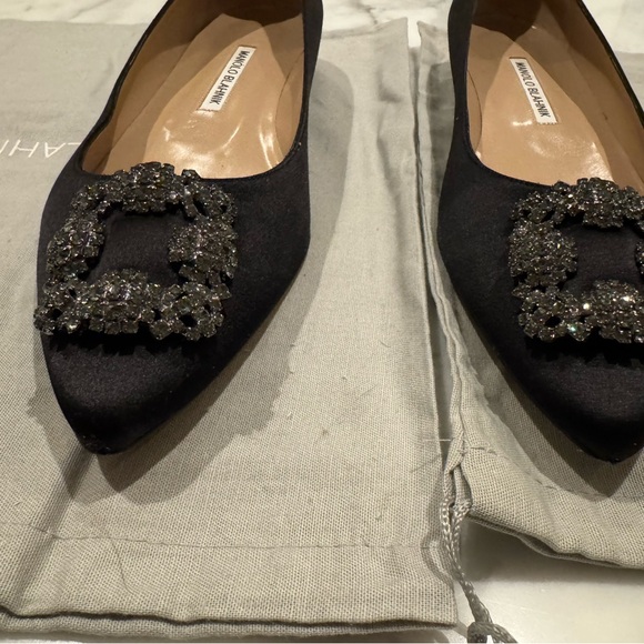 Manolo Blahnik Black Embellished Flats - Picture 2 of 7